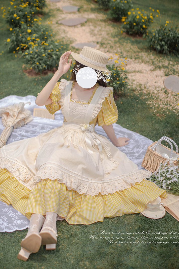 Country Lolita Dress Set Short/Long-Sleeved OP and Cotton Over-Skirt 42815:754228