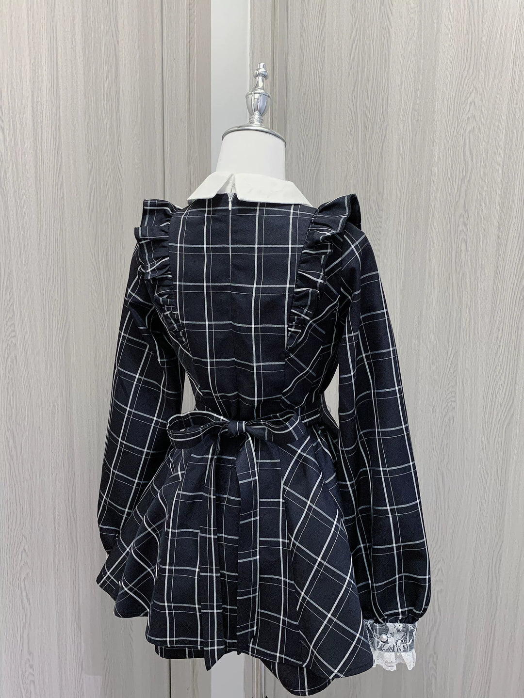 Jirai Kei Dress Set Long-sleeved Plaid Dress And Shorts 39444:620588