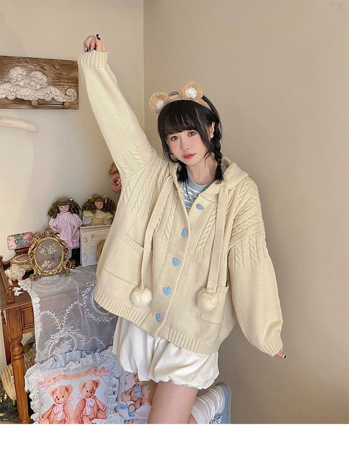 Kawaii Oversized Cardigan Sweater Coat Multicolor (M S / Apricot) 22652:345712