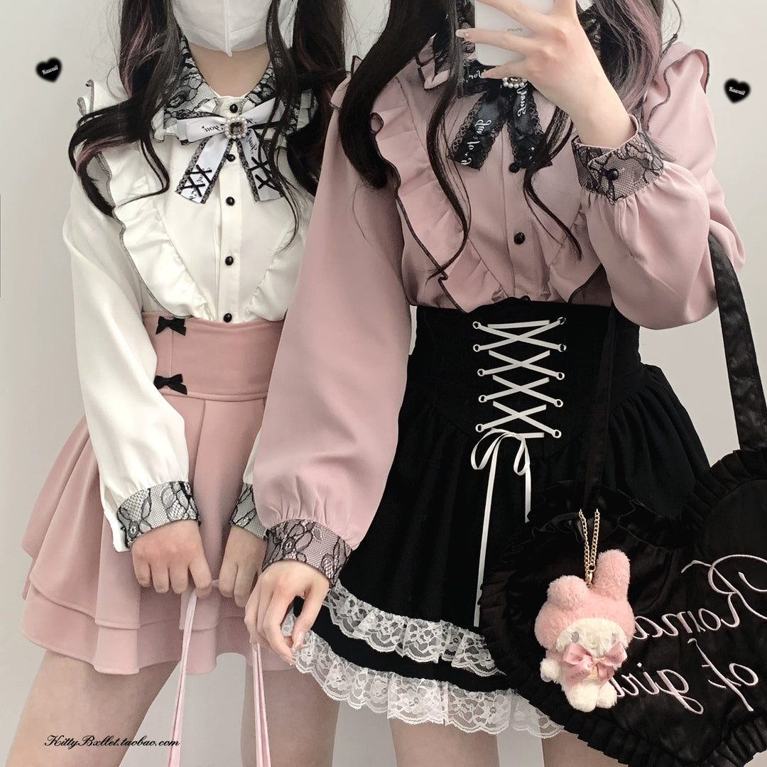 Jirai Kei Skirt High Waist Skirt Lace Up Skirt 36776:540136