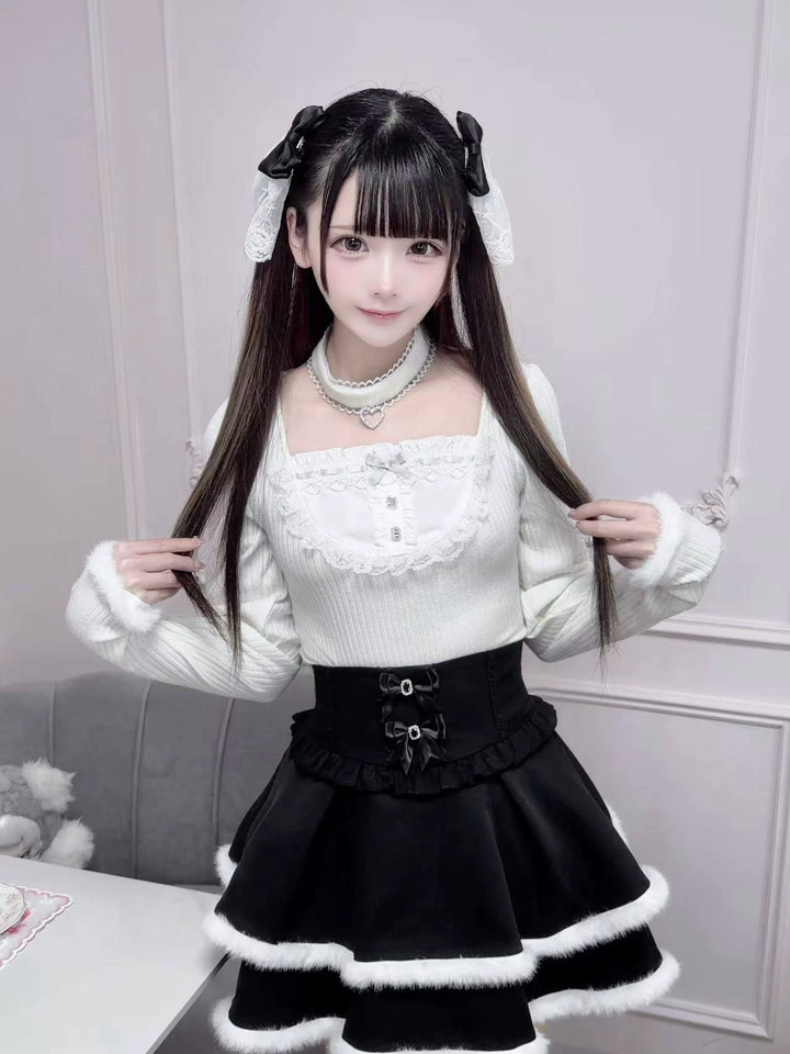 Jirai Kei Black/White Sweater Top with Choker 46104:875363