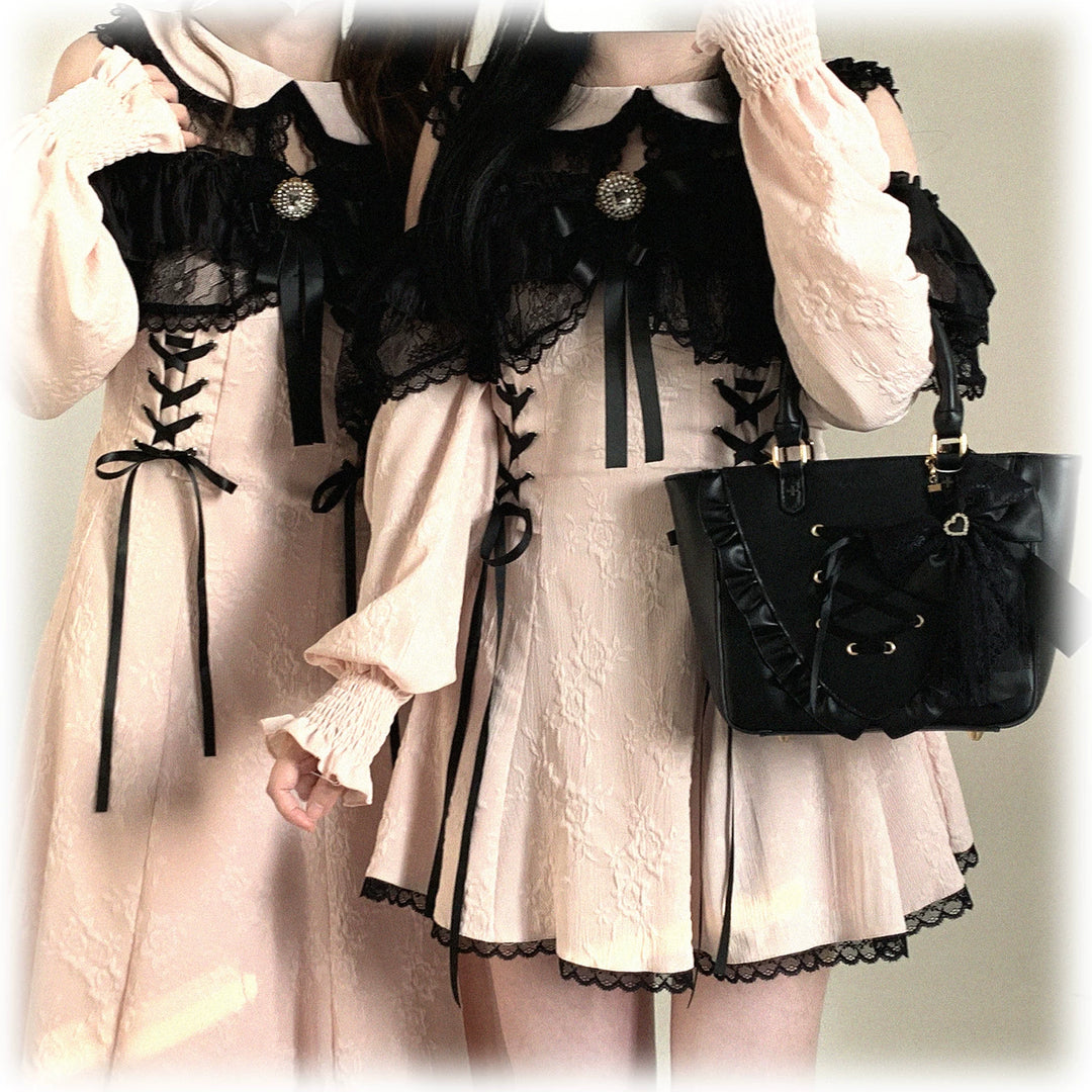 Elegant Long Open-Shoulder Dress, Subtle Floral Pattern 44473:809631