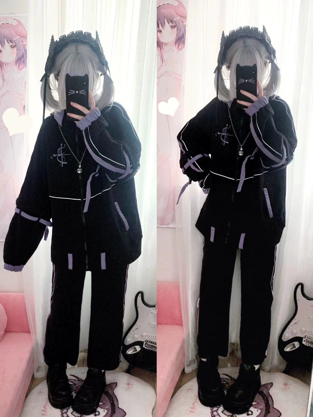 Plus Size Jirai Kei Jacket With Bunny Ears Functional Hoodie Pants Set 39126:615726