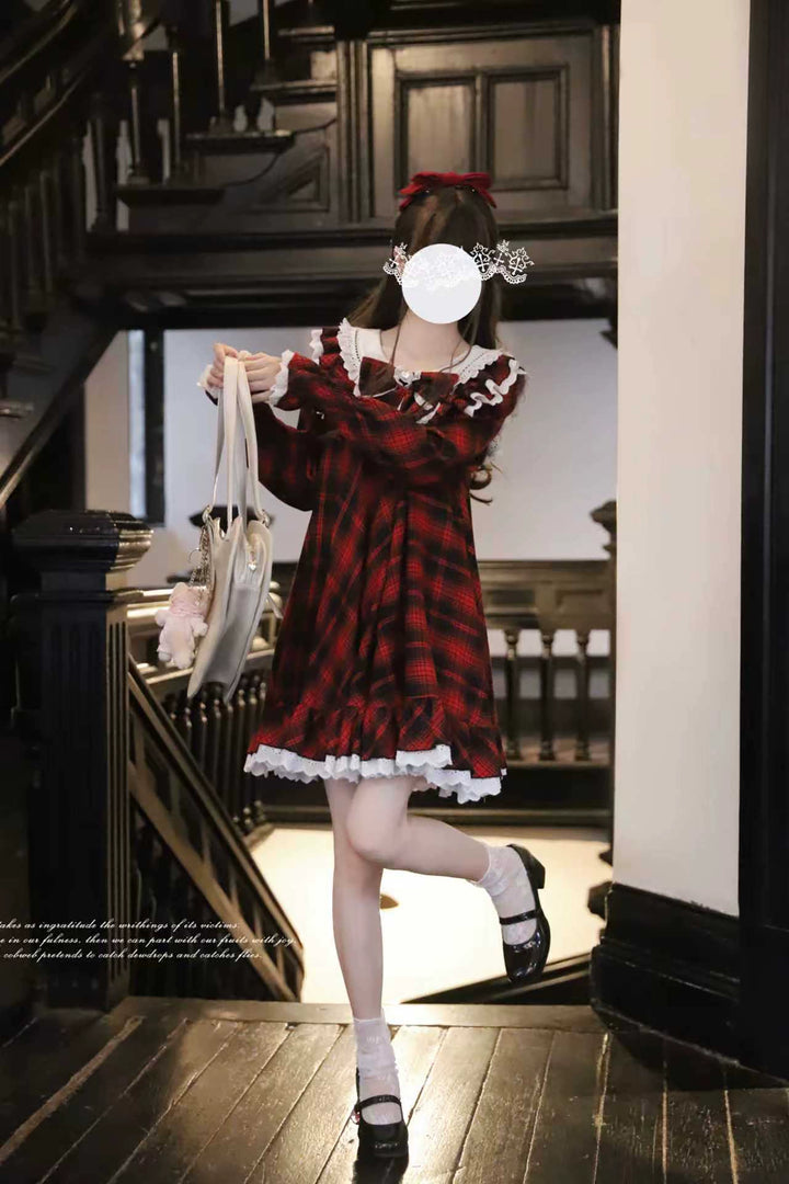 Doll-like Plaid Dress, A Line Design 44041:793505