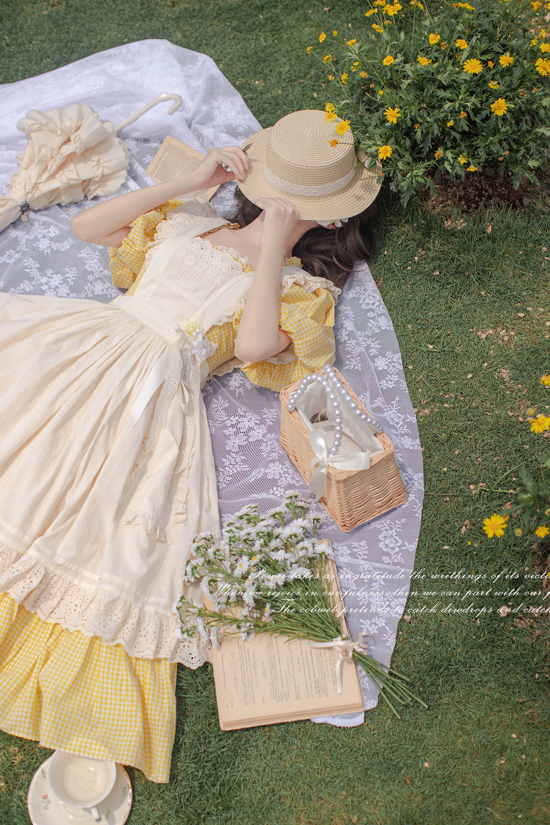 Country Lolita Dress Set Short/Long-Sleeved OP and Cotton Over-Skirt 42815:754212