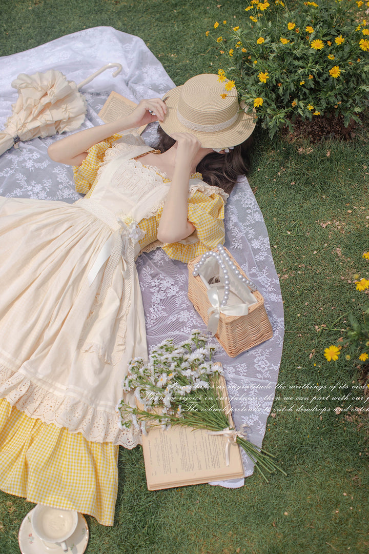 Country Lolita Dress Set Short/Long-Sleeved OP and Cotton Over-Skirt 42815:754212