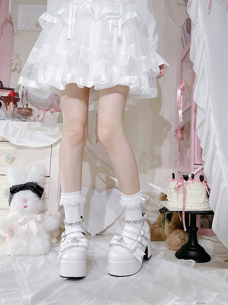 Jirai Kei Platform Shoes, Glittering Rhinestone, Chunky Heel 43247:775780
