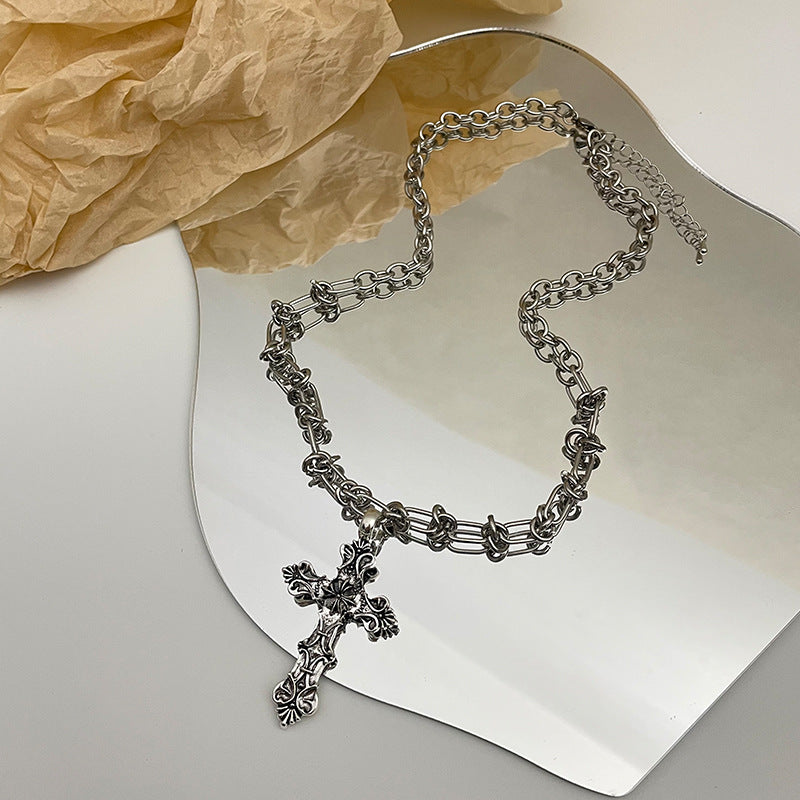 Y2K Necklace Gothic Punk Jewelry Cross Pendant Alloy Chain 42683:749497