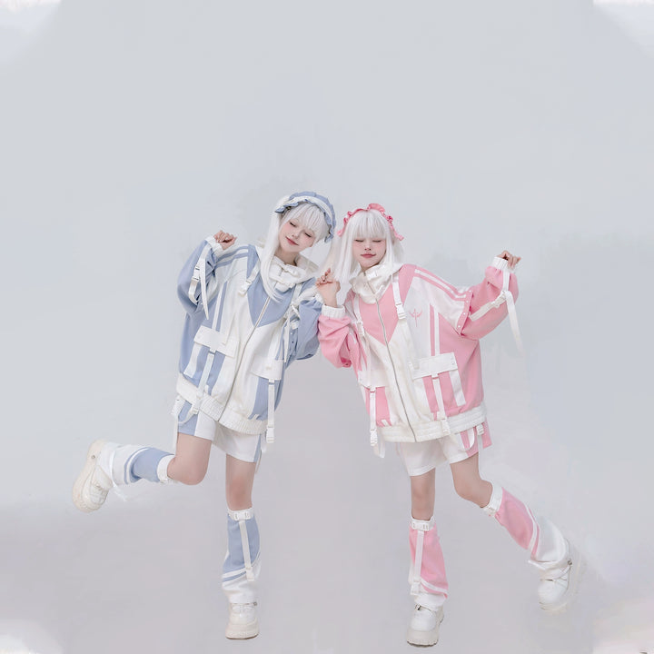 Plus Size Tenshi Kaiwai Coat Set Multicolor Sporty Outfits 40332:658376