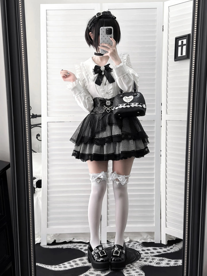 Ryousangata White Blouse & Houndstooth Skirt Set 46074:874733