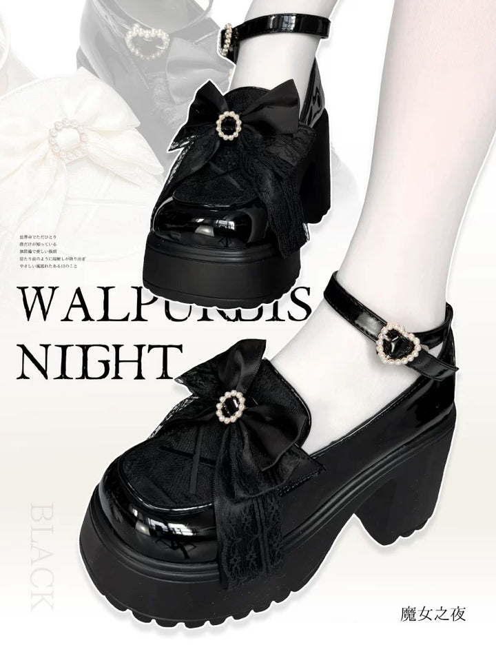 White/Black Jirai Kei Loafer Shoes, High Platform 44889:826011