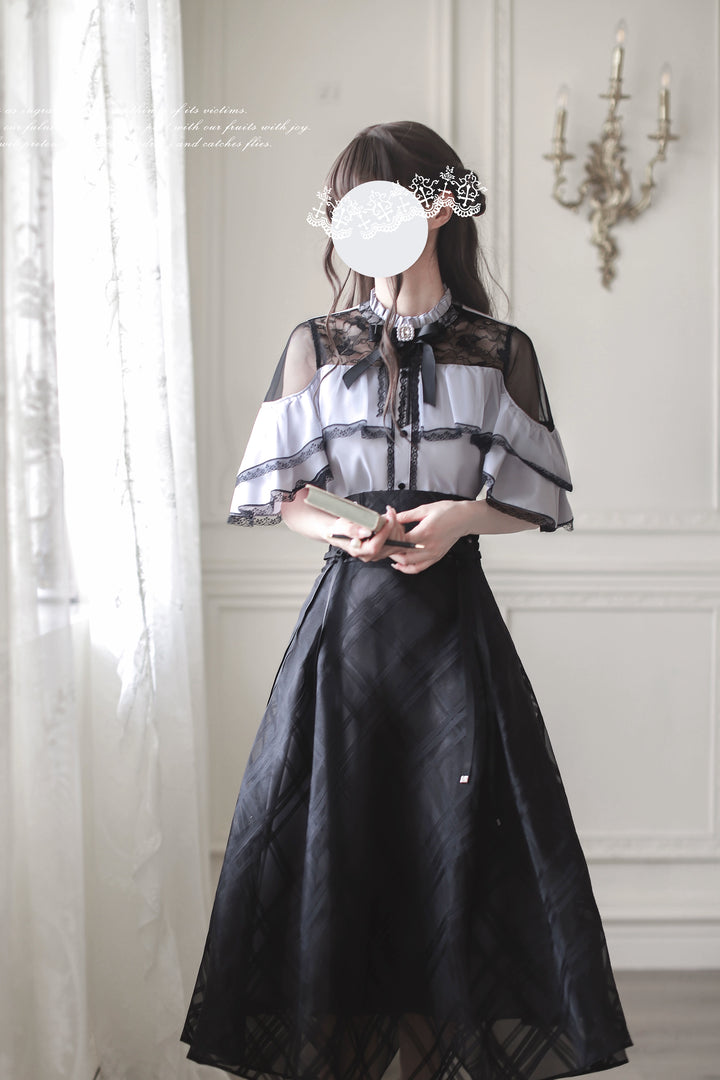 Black Maxi Jirai Kei Skirt, Purple Cape Blouse 43111:766074
