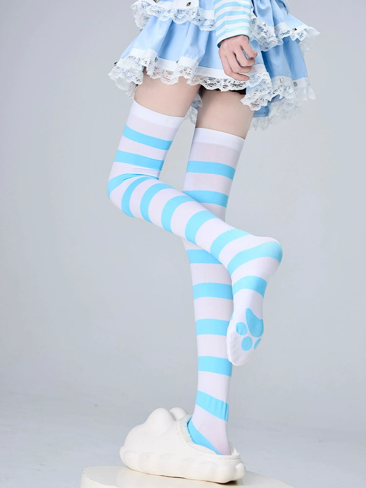 Tenshi Kaiwai Thigh-high Socks Velvet Striped Women Socks 35352:489530