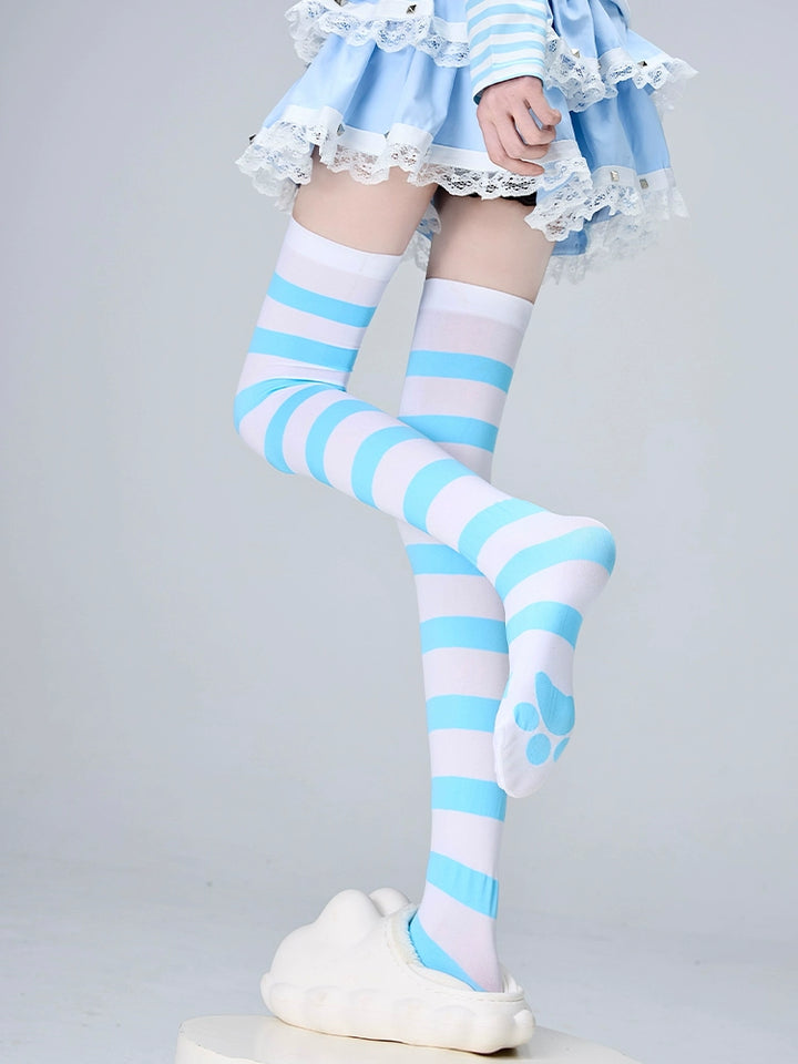 Tenshi Kaiwai Thigh-high Socks Velvet Striped Women Socks 35352:489530