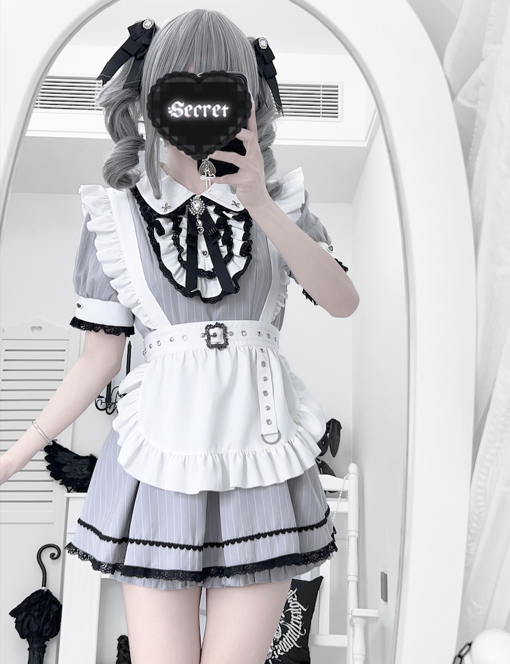 Maid Style Jirai Kei Dress Set, Pocketed Shorts + Apron 43439:778403