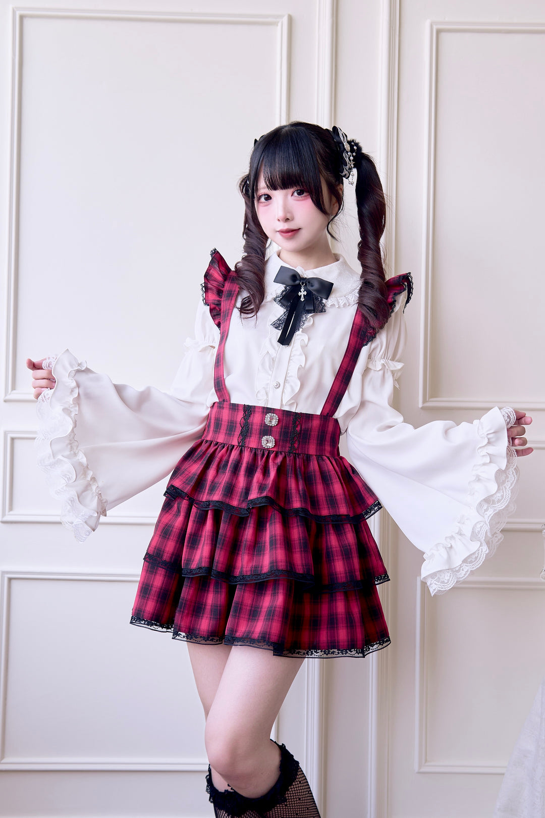 Plaid Jirai Kei Suspender Skirt with Removable Straps 42625:750994