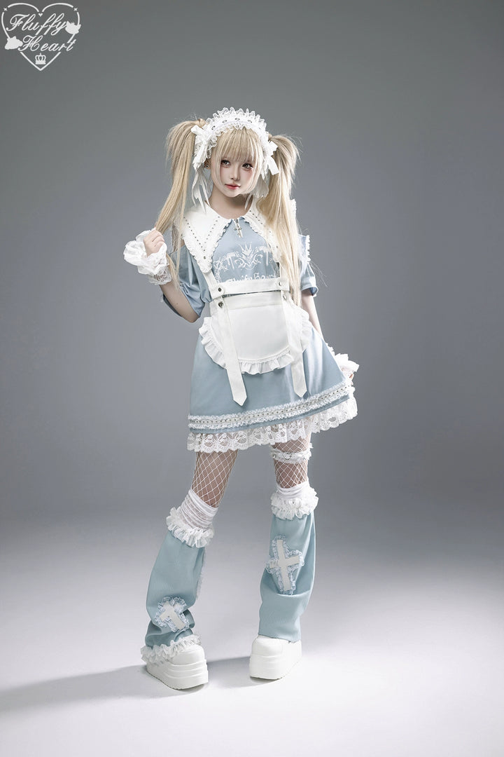 Cotton Sub Jirai Kei T-Shirt Dress, Pointed Collar, Open Shoulder 43373:774821