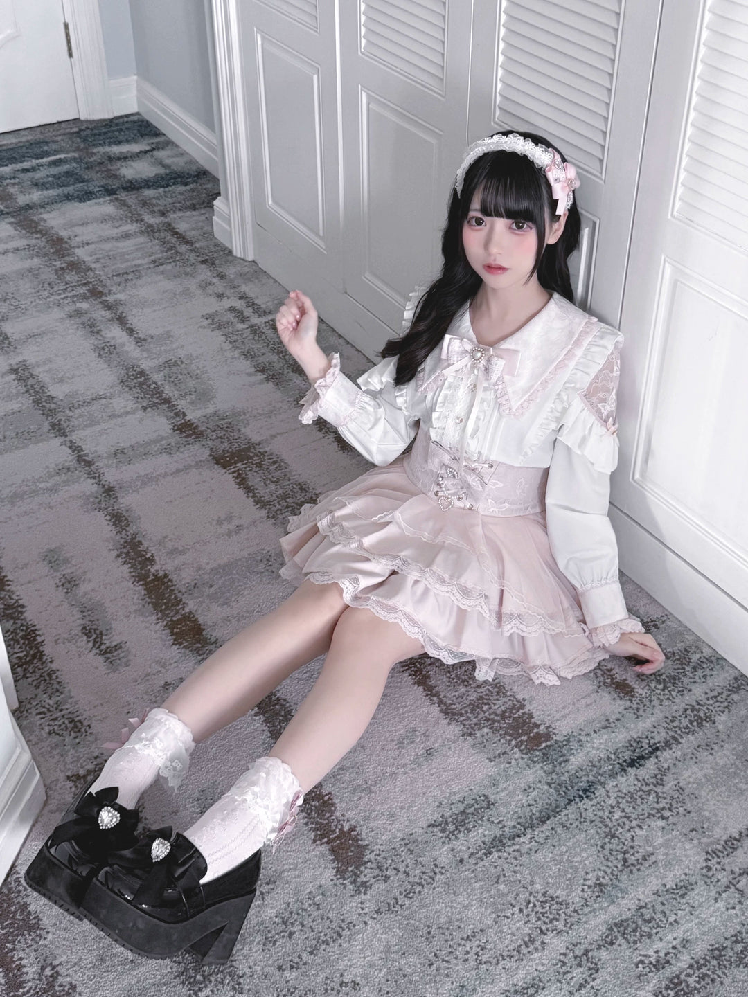 Jirai Kei Tiered Tuffles Skirt, Elastic High-Waist 44587:814582