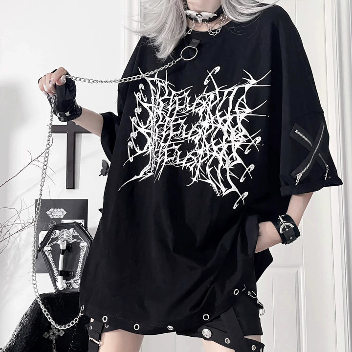 Subculture Cotton T-Shirt, Detachable Chain 43875:789230