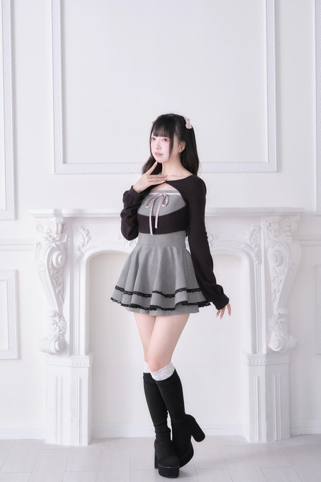 Ryousangata Plaid Dress, Knit Bolero & Elastic Shorts 44815:822706