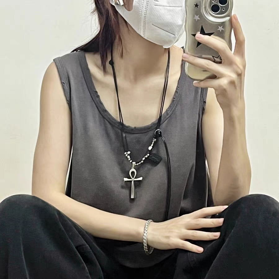 Y2K Necklace Gothic Punk Jewelry Cross Pendant Alloy Chain 42683:749326