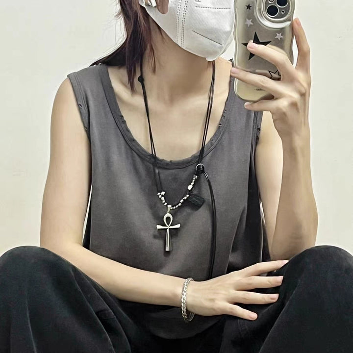 Y2K Necklace Gothic Punk Jewelry Cross Pendant Alloy Chain 42683:749326