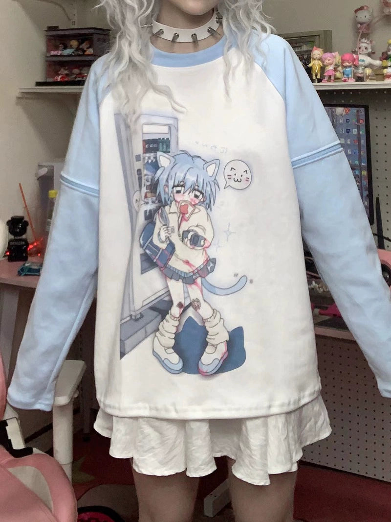 Tenshi Kaiwai Dark Grey Sky Blue Detachable Sleeves T-shirts (L M S) 29182:337088