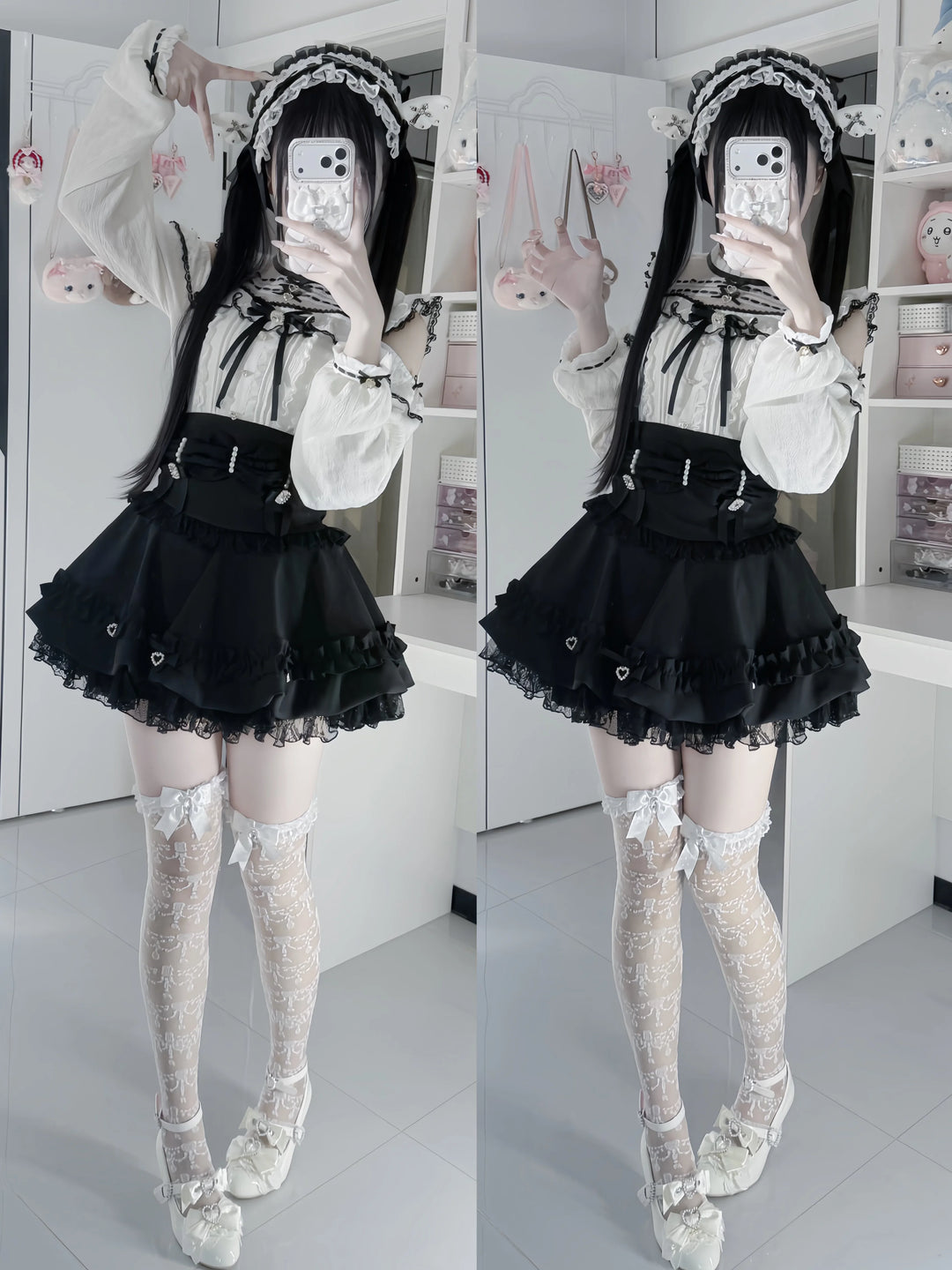 Fluffy Jirai Kei Bubble Skirt, Detachable Waist Bows 45936:870215