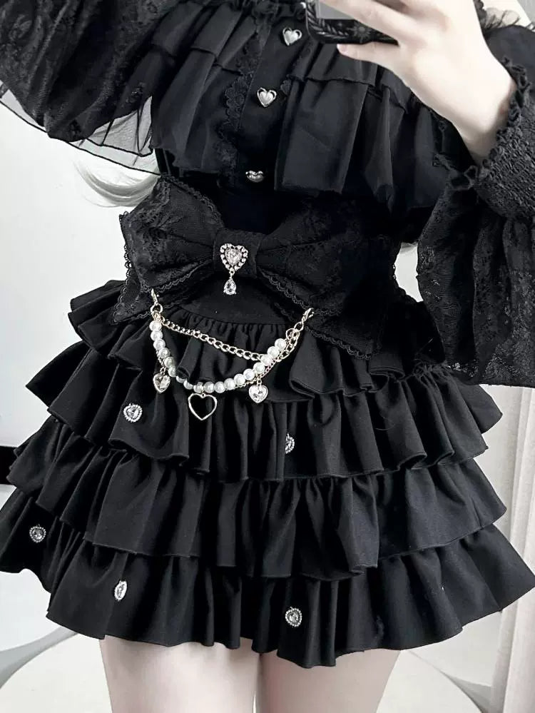 Black Jirai Kei Skirt, Removable Accessories in Two Styles 43240:772212