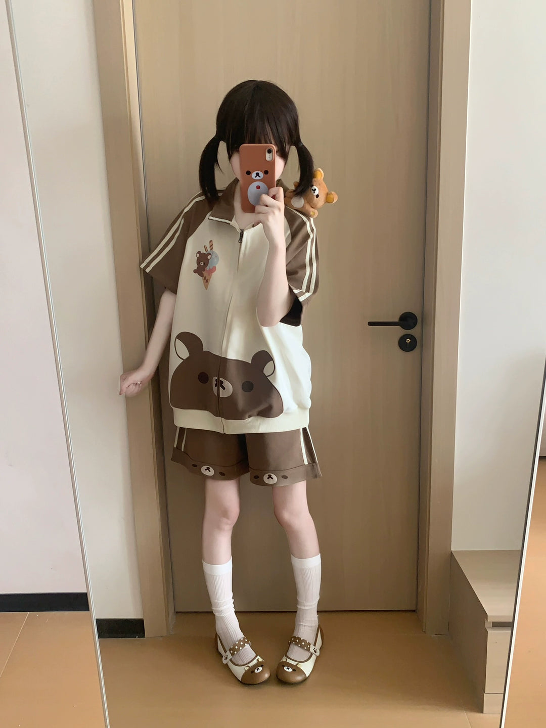 Summer Kawaii Outfit, Short Sleeve Zip-Up Sweatshirt 43557:779731