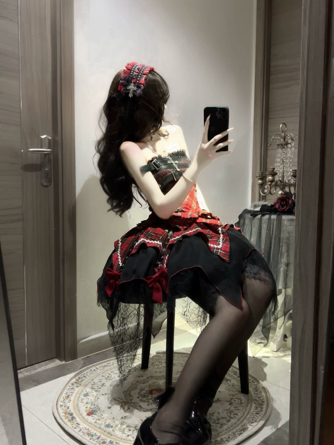 Gothic Lolita Dress Red Purple Top Irregular Skirt Hem Set 39142:615890