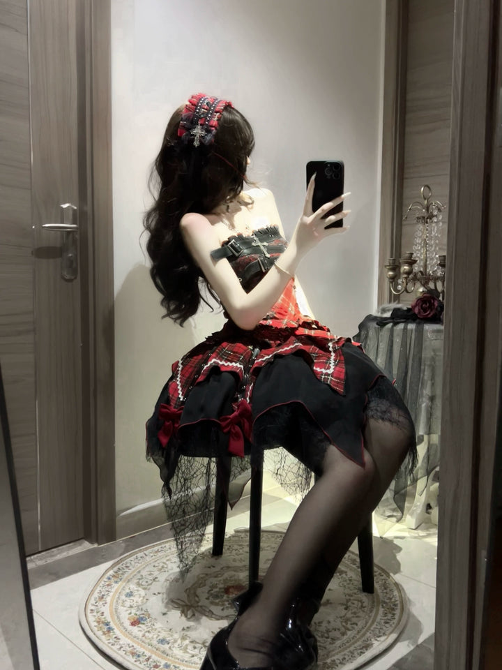 Gothic Lolita Dress Red Purple Top Irregular Skirt Hem Set 39142:615890