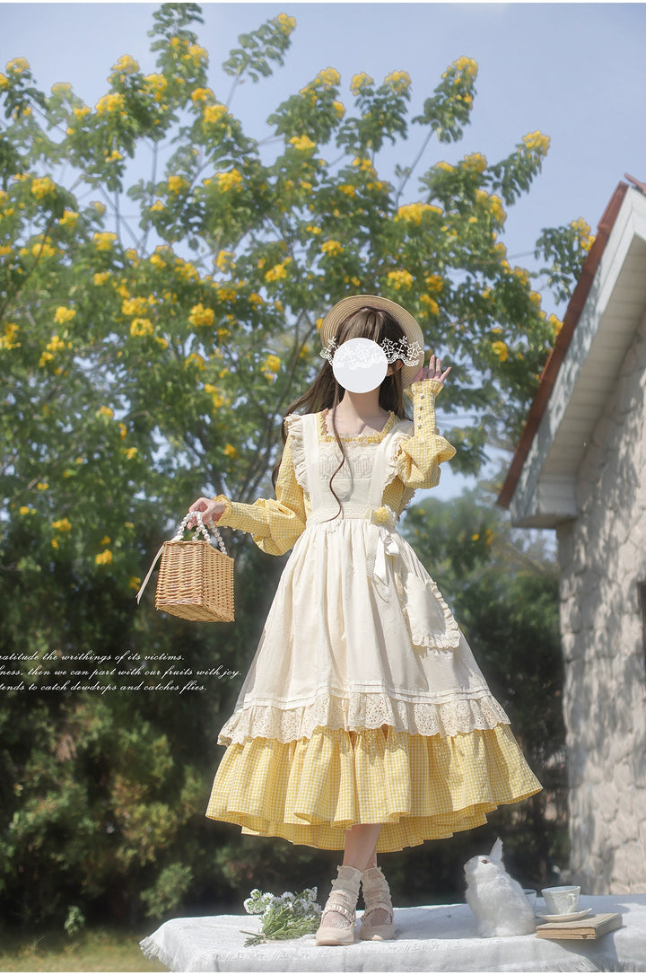 Country Lolita Dress Set Short/Long-Sleeved OP and Cotton Over-Skirt 42815:754210