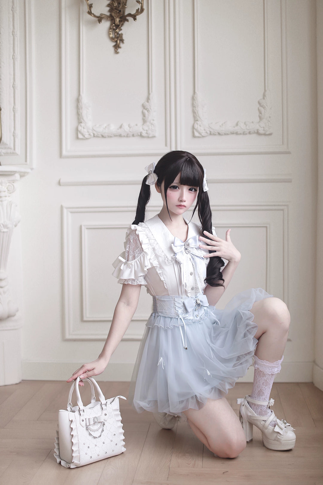 Ryousangata High-Waist Tulle Skirt, Bubble Hem 45195:840461