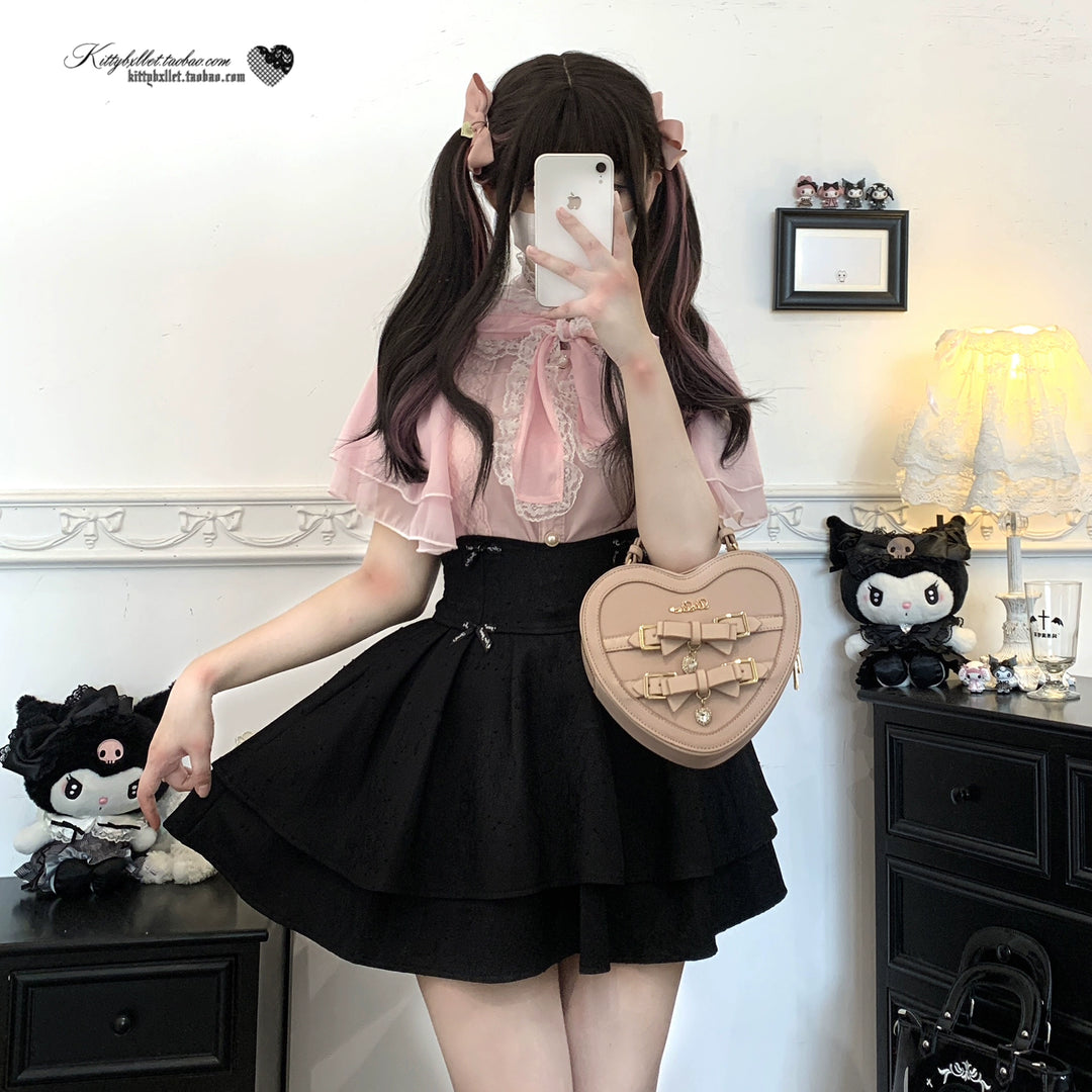 Caped Chiffon Jirai Kei Blouse With Hand-tied Bow 43106:768480