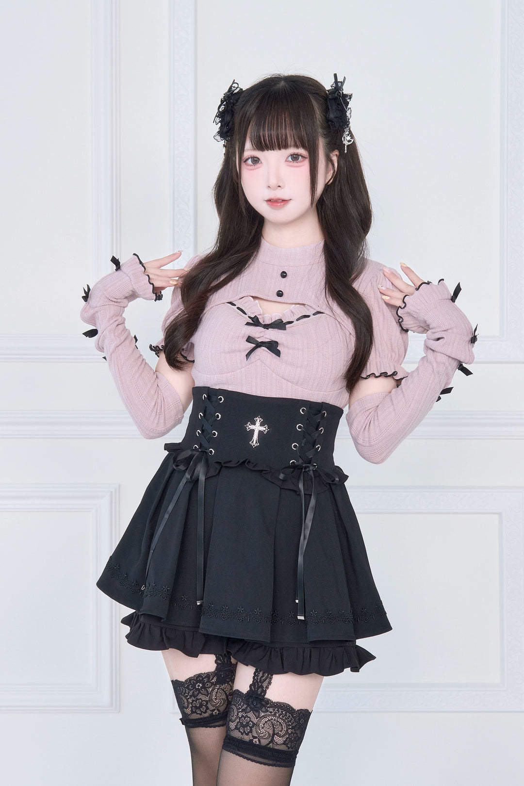 Jirai Kei Knitted Top, High Waist Skirt (L M S) 43806:786177