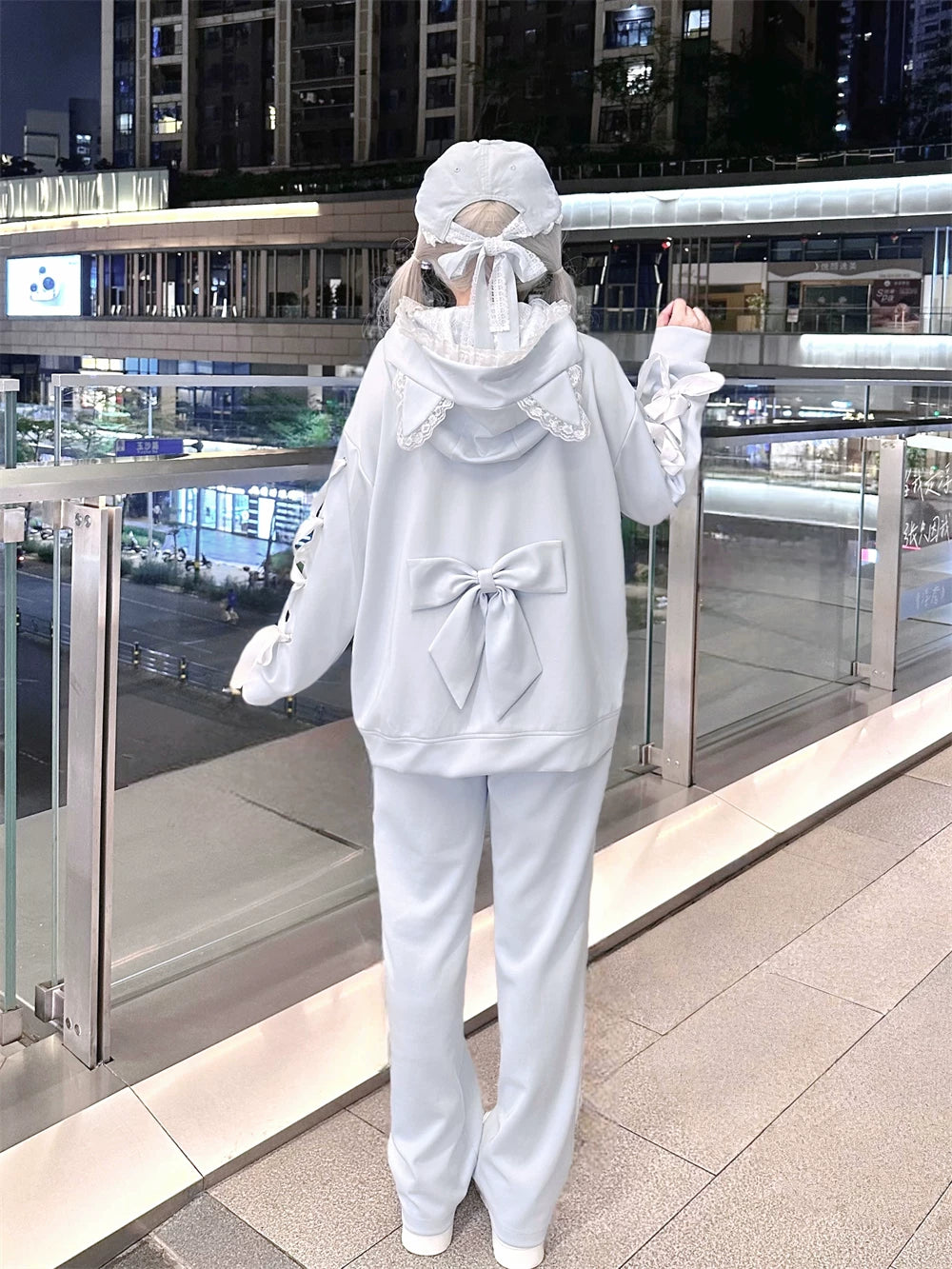Tenshi Kaiwai Cat Ear Zip-Up Hoodie, Side Lace Pants 45585:856995