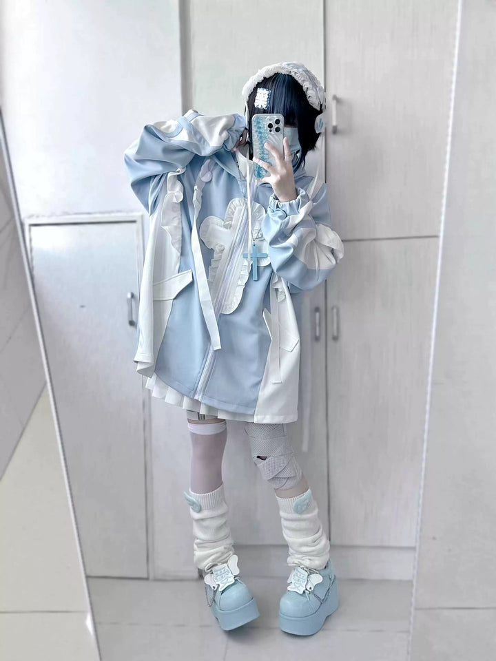 Tenshi Kaiwai Full Set Flounced Blue Cat Ears Coat & Shorts Set 39094:615416