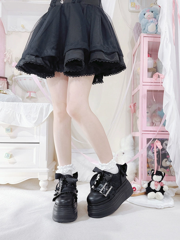 Ryousangata High Platform Shoes, Satin Bow 43688:783050