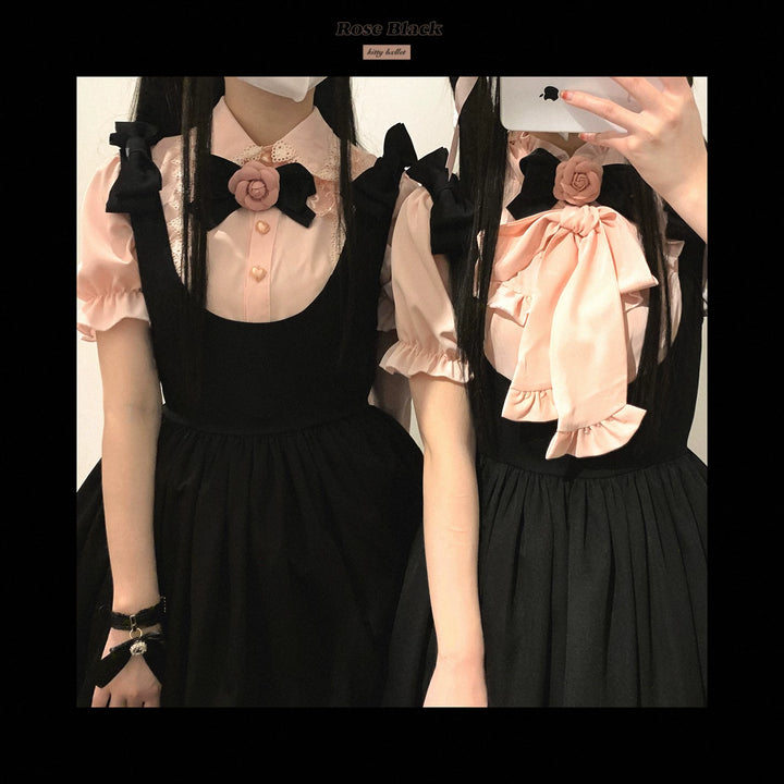 Jirai Kei Blouse Sweet Butterfly Tie Shirt Short Sleeve Top (Preorder / Pink) 35382:522490