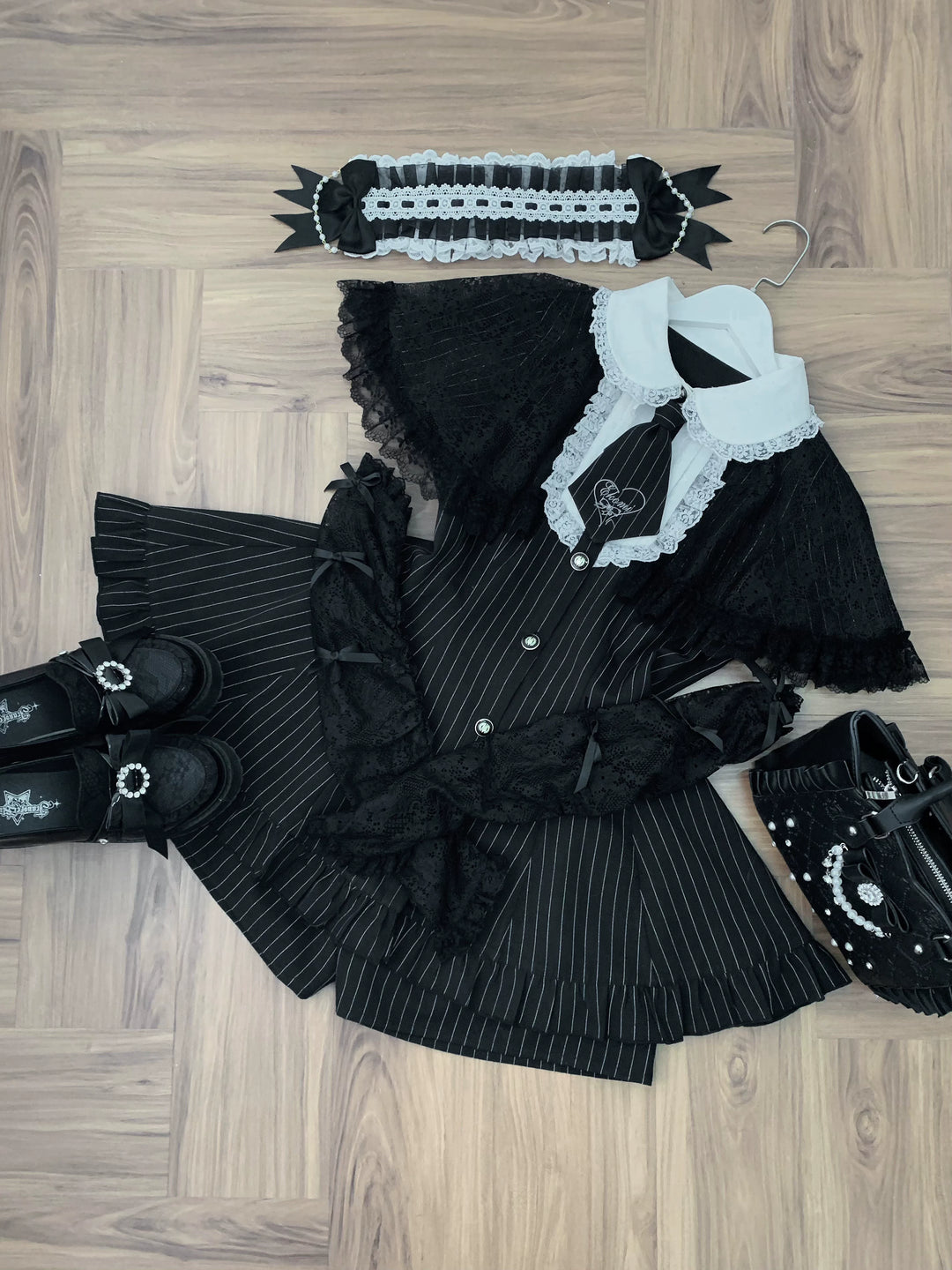 Jirai Kei Lace Shawl Dress Set, Detachable Tie 45193:840971