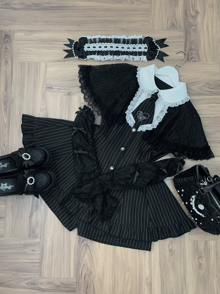Jirai Kei Lace Shawl Dress Set, Detachable Tie 45193:840971