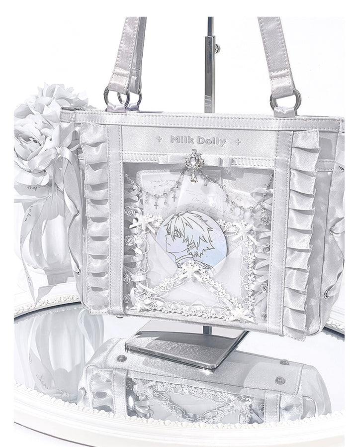 Large-Capacity Ita Bag, Clear Window Front + Rhinestones 43231:779287