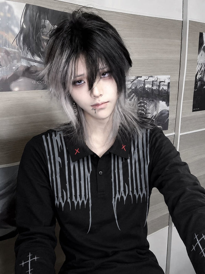 Unisex Gothic Polo Long Sleeve Tee, Red Cross 46068:875079