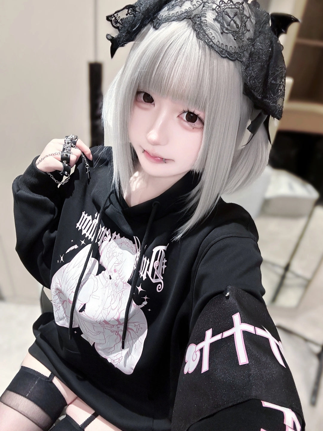 Tenshin Kaiwai Hoodie Medical Angel Print Hooded Sweatshirt 39430:627994