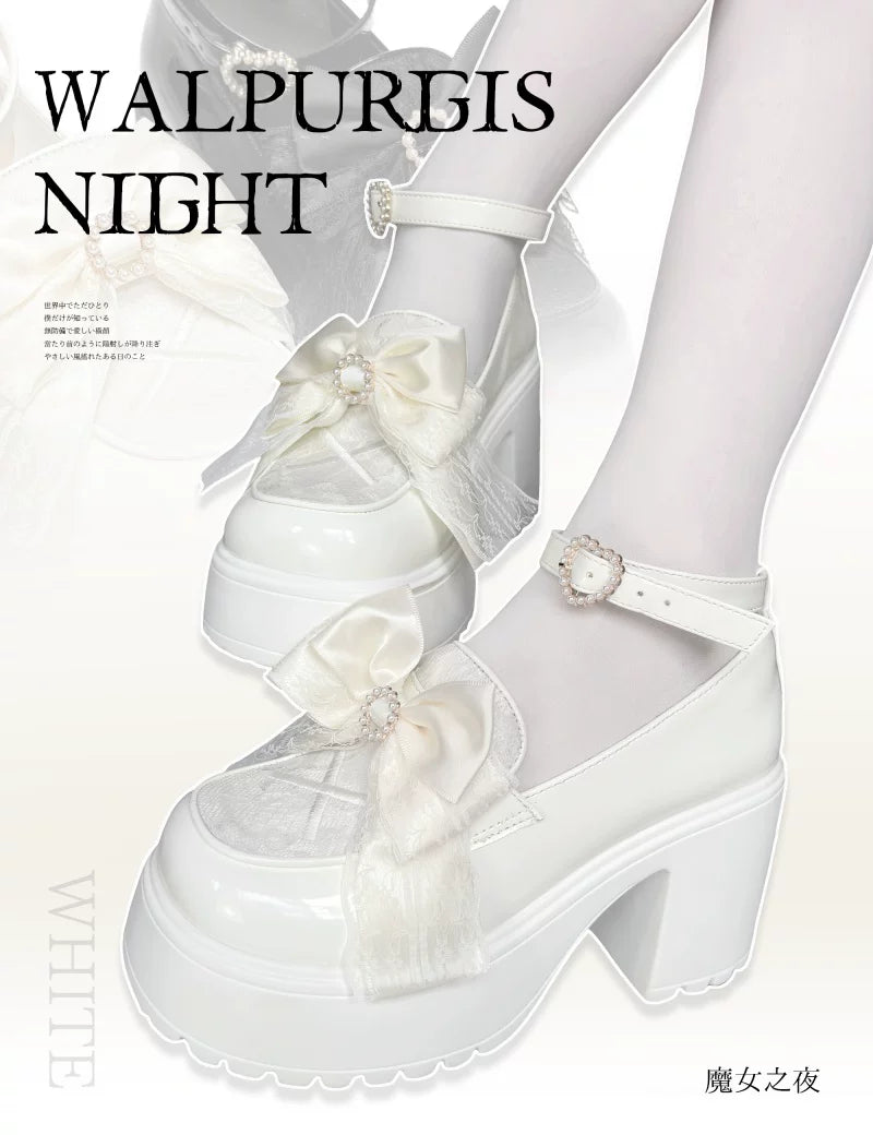 White/Black Jirai Kei Loafer Shoes, High Platform 44889:826007