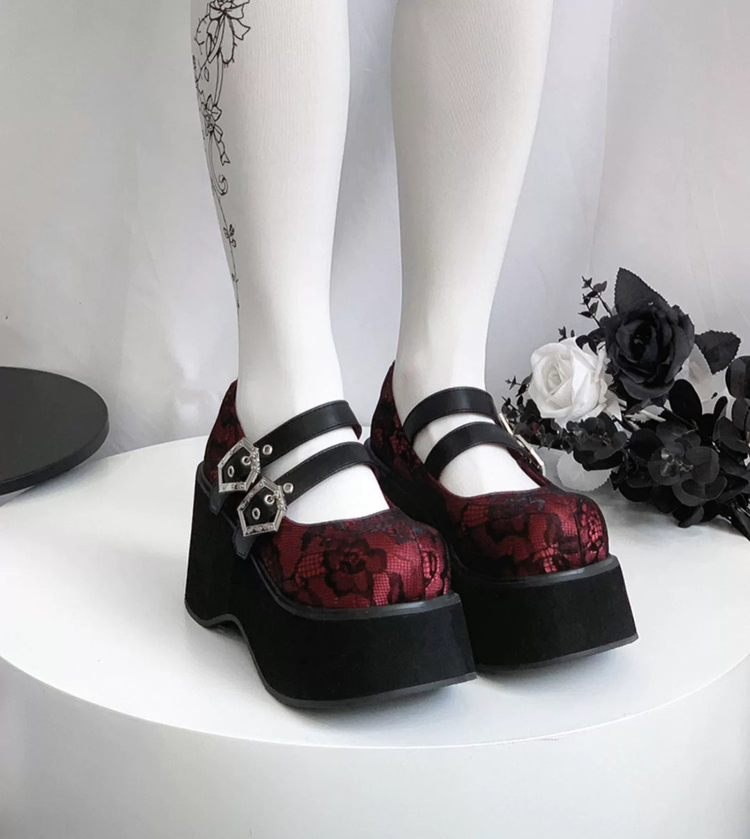 Black Red Platform Shoes Mary Jane Shoes 29728:367856
