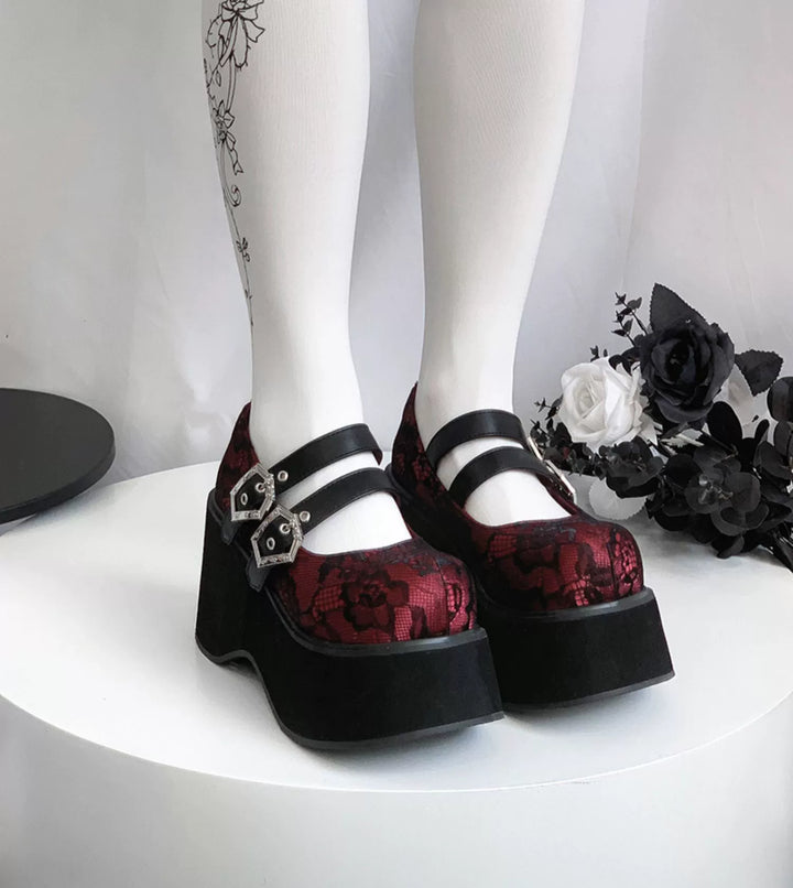 Black Red Platform Shoes Mary Jane Shoes 29728:367856