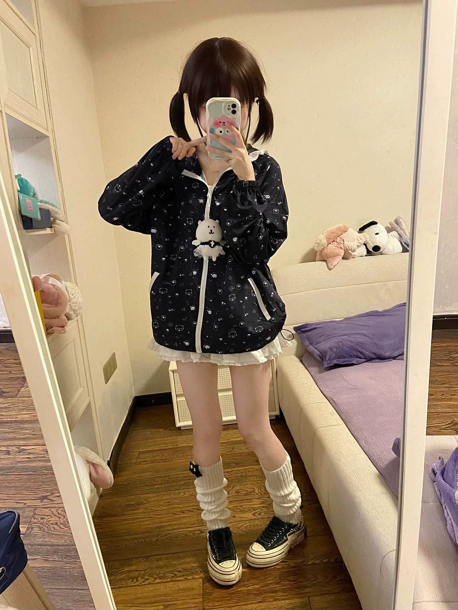 Kawaii Hooded Sunscreen Jacket with Cat Ears & Animal Prints 42905:759061