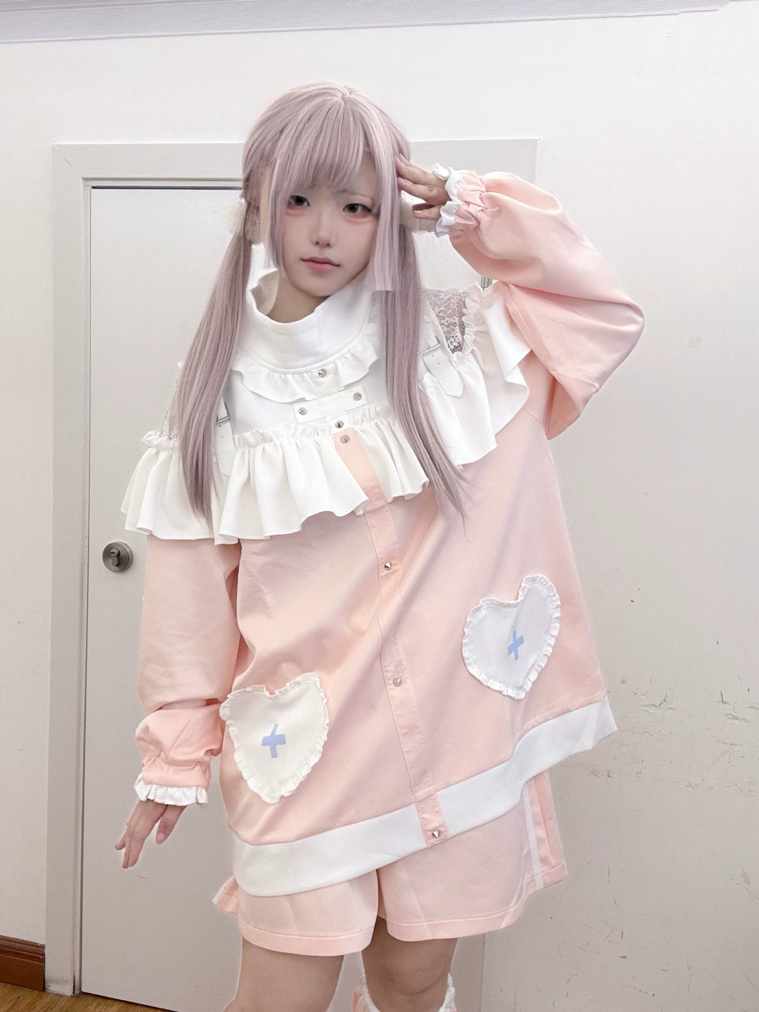 Subculture Pink Open-Shoulder Sweatshirt + Pocketed Shorts 43781:785559